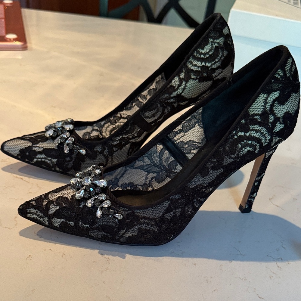 Ivanka Trump Black Lace Embellished Heels